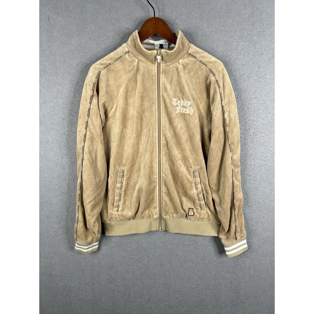 Teddy Fresh Mens Velour Track Jacket Brown Beige‎ Size S